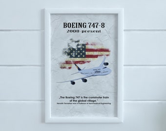 Boeing 747-8 Aircraft, Vintage Poster, Quote Poster