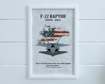 USA Lockheed F-22 Raptor Air-Fighter, Vintage Poster, Quote Poster