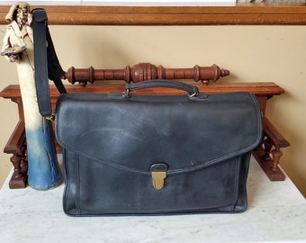 Vintage Coach Morgan Briefcase In Black Leather With Brass Touchlock Closure Style No 5267- Made In U.S.A. - VGC