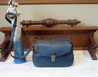 Dads Grads Sale Coach Gilford Bag In Navy Leather With Brass Touch Lock Closure - Style No 9913- VGC