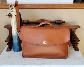 Sale Vintage Coach Lexington Briefcase In British Tan Leather With Cross Body Strap And Brass Hardware - Style No 5265 - Made in U.S.A - VGC