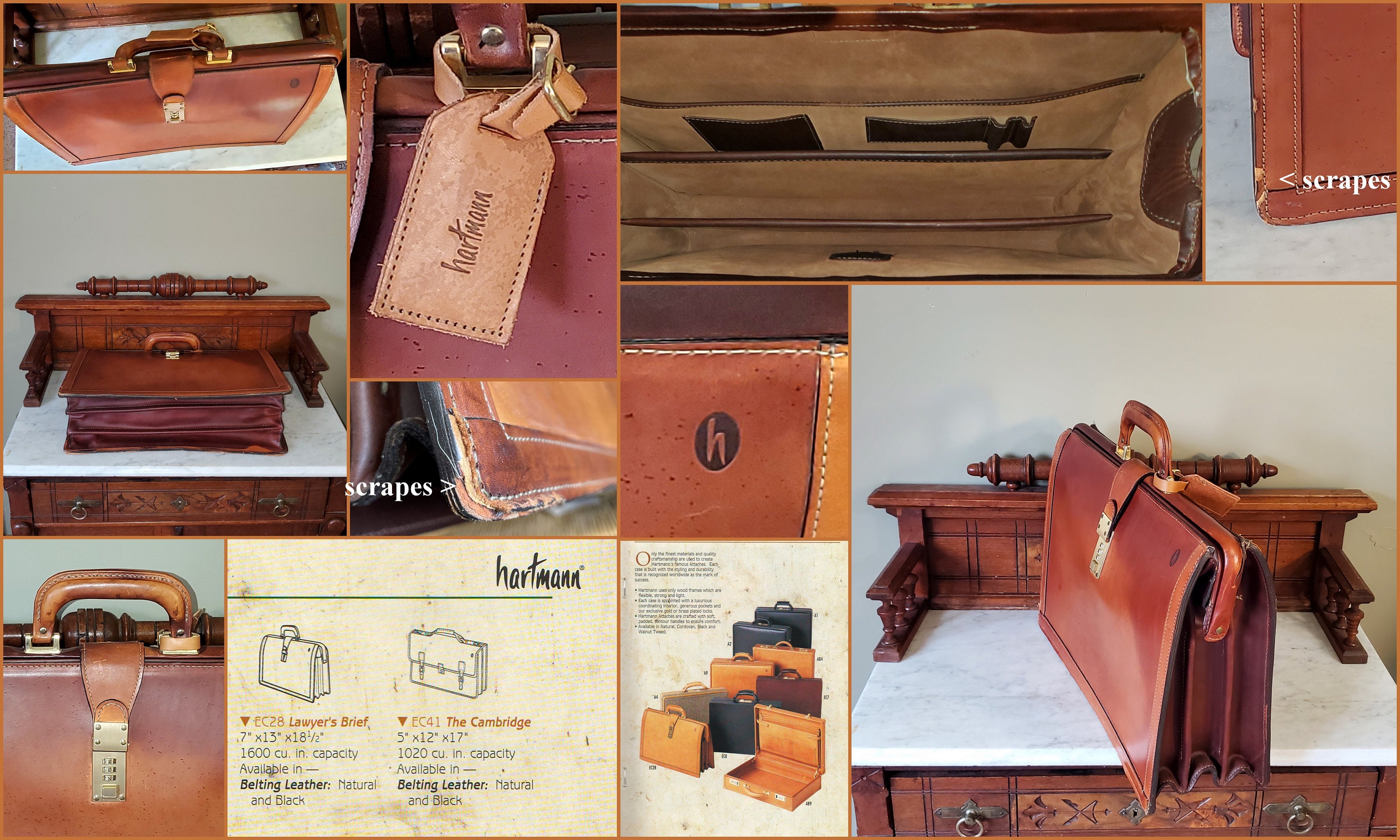SALE Vintage Hartmann Natural Belting Leather Gladstone Style 
