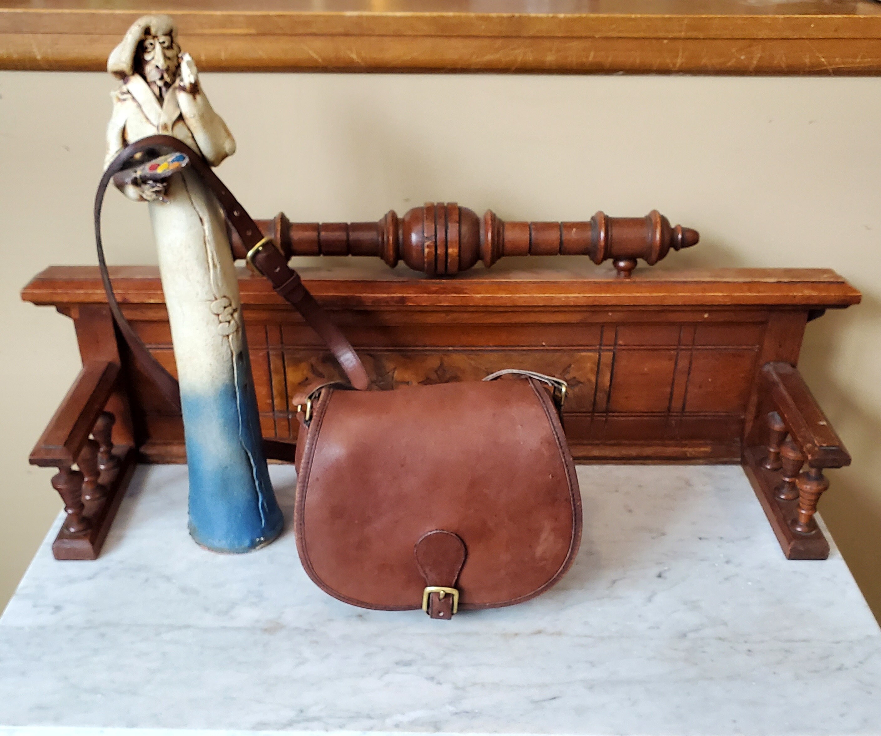 Vintage Coach Saddle Bag in Mahogany Leather & Solid Brass