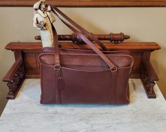 Vintage Coach Shoulder Brief In Mahogany (Burgundy) Leather With Brass Hardware and Dual Shoulder Straps -Style 5230 - Made in USA -VGC