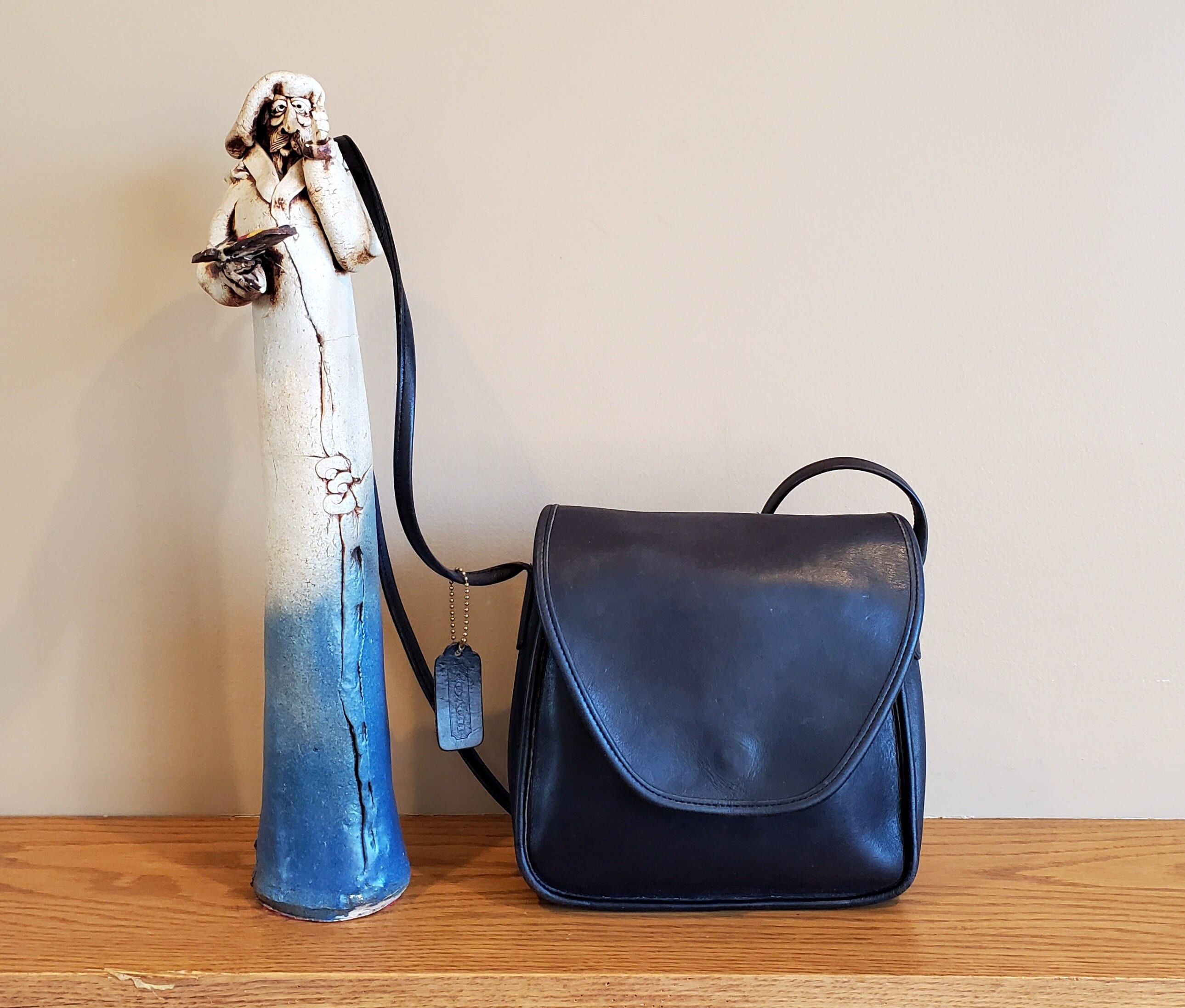 Vintage Coach Lindsay Bag in Black Leather With Brass