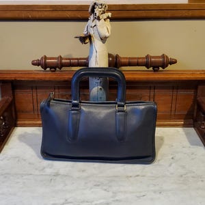 Vintage Coach Slim Satchel Compact Satchel Briefcase in Black Leather With Brass Hardware -Style 9425 Made in &#39;The Factory&#39; NYC - V.G.C