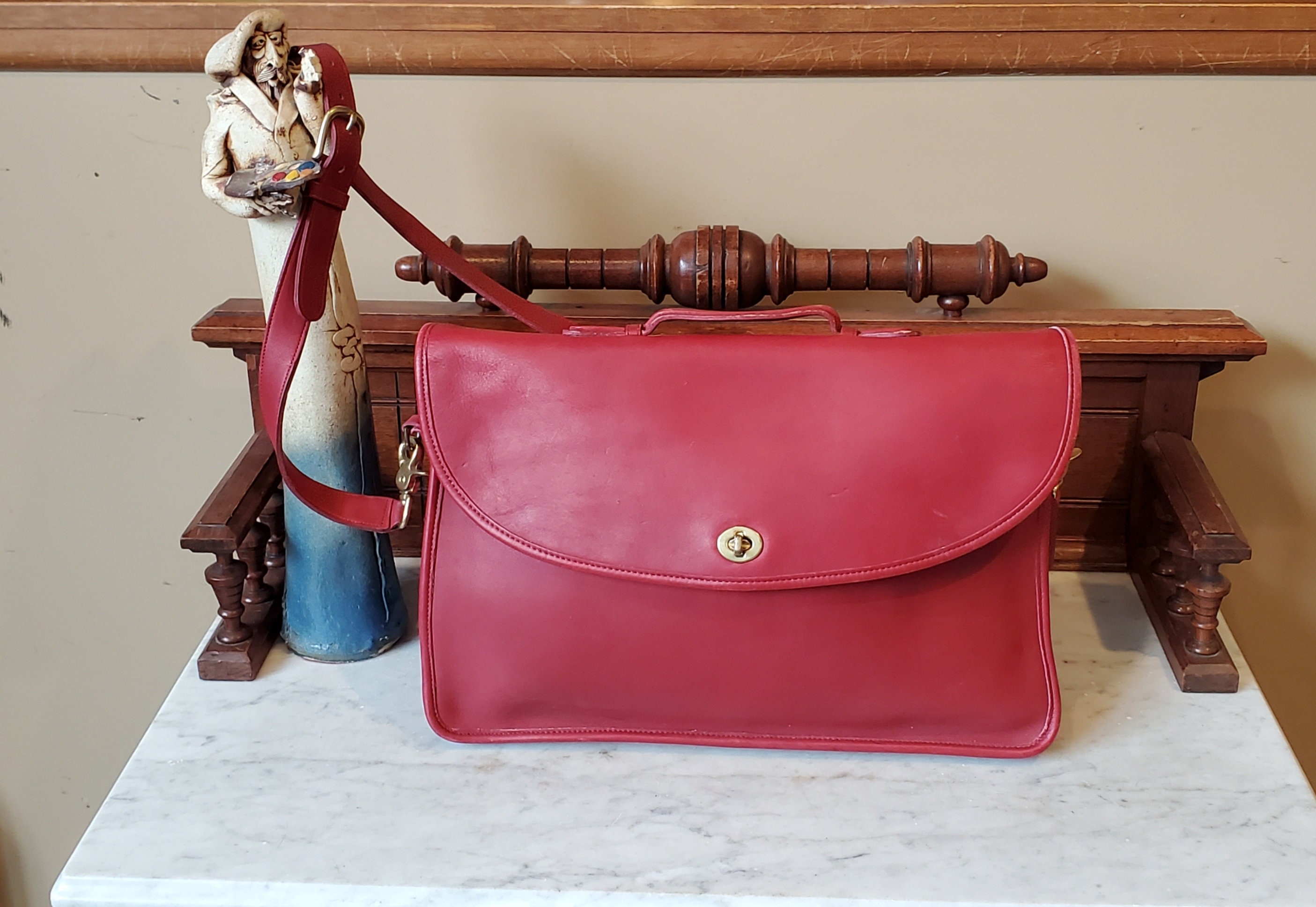 Vintage Coach Lexington Briefcase in Red Leather With Cross Body