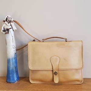 Vintage Coach Shoulder Portfolio In Supple Saddle Leather With Sold Brass Hardware And Shoulder Strap Made In NYC  Factory - VGC - Rare
