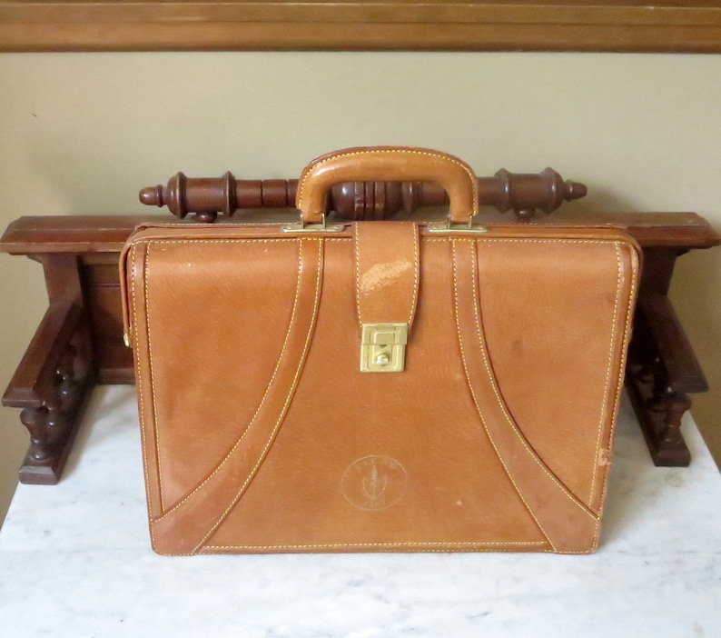 Vintage Leather Gladstone Style Briefcase With Brass Hardware Etsy