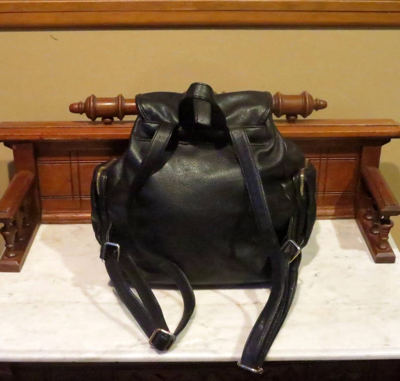 Vintage Black Leather Backpack With Silver Tone Hardware Etsy