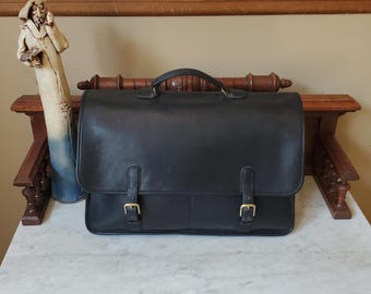 Vintage Coach Wall Street Aktentasche aus schönem schwarzem Leder mit Messing-Hardware-Stil Nr. 5240 - Made in USA - VGC
