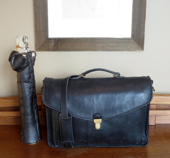 Coach Morgan Briefcase Black Leather Crossbody Strap & Brass | Etsy