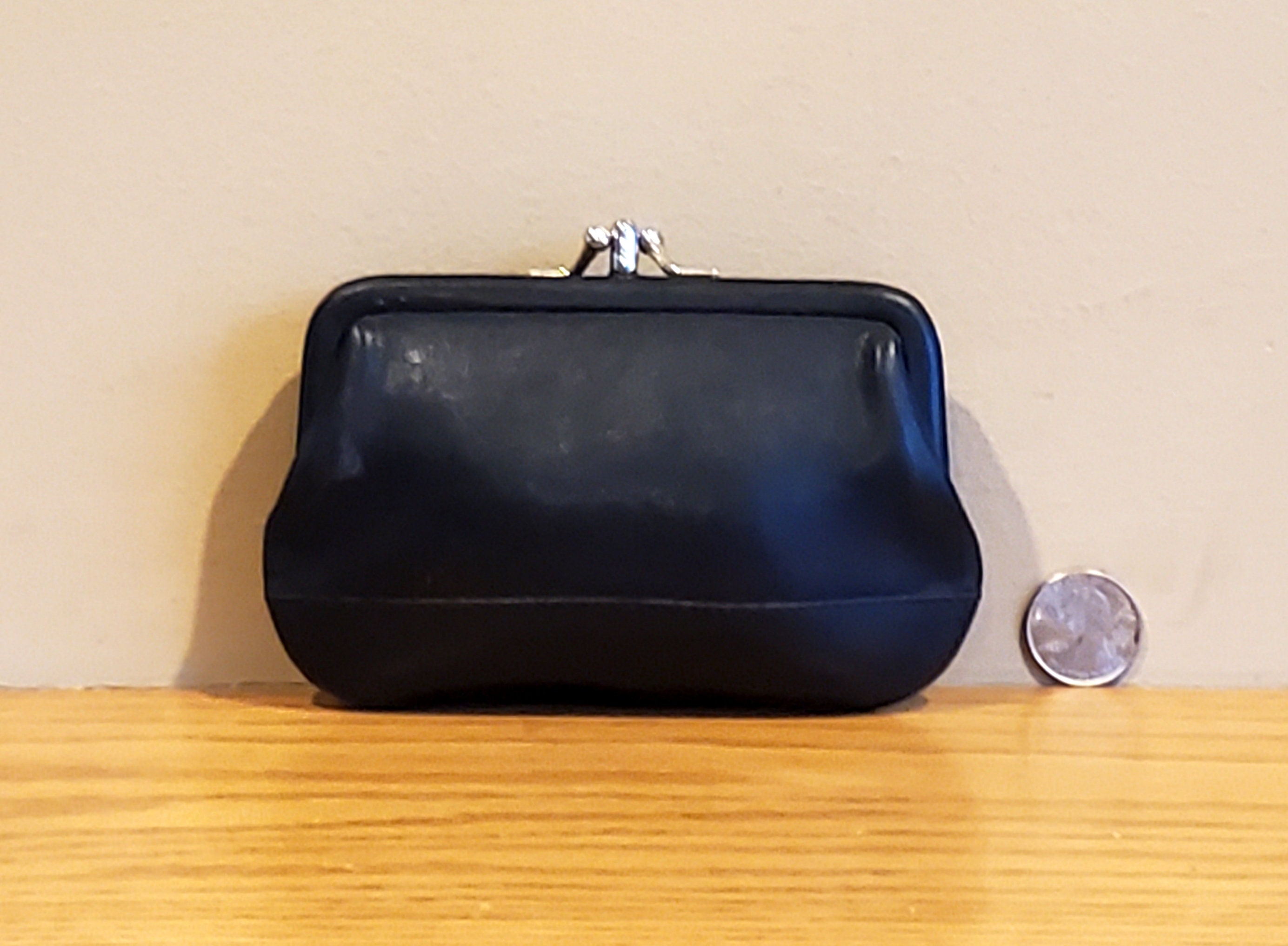Vintage Coach Change Purse Black がま口 Coach Vintage BLACK Leather Wallet Purse With Coin Unit Snap