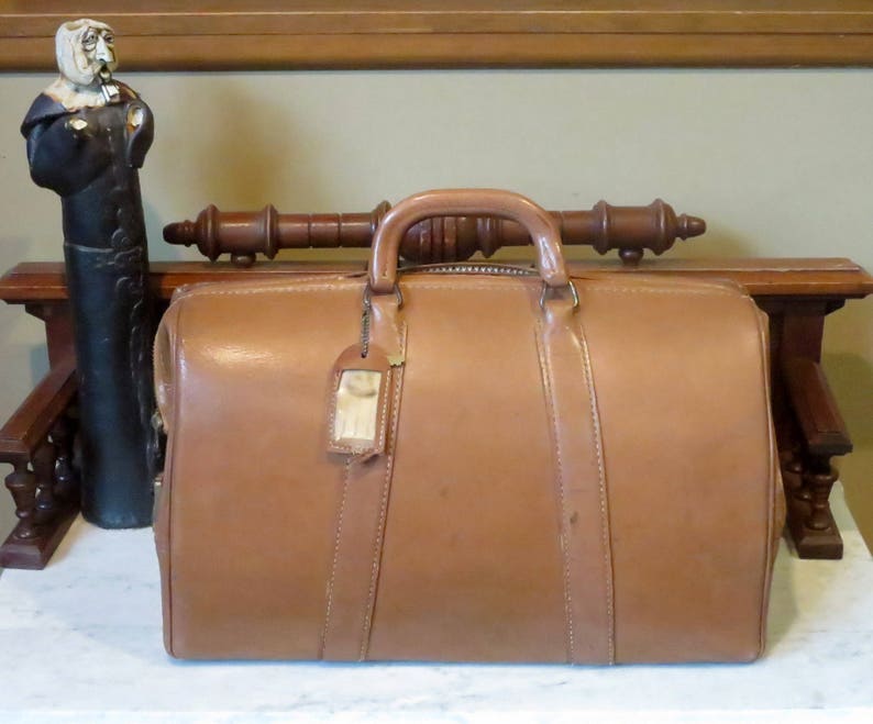 Vintage Mutual Company Doctor Bag In Tan Leather With Zipper | Etsy