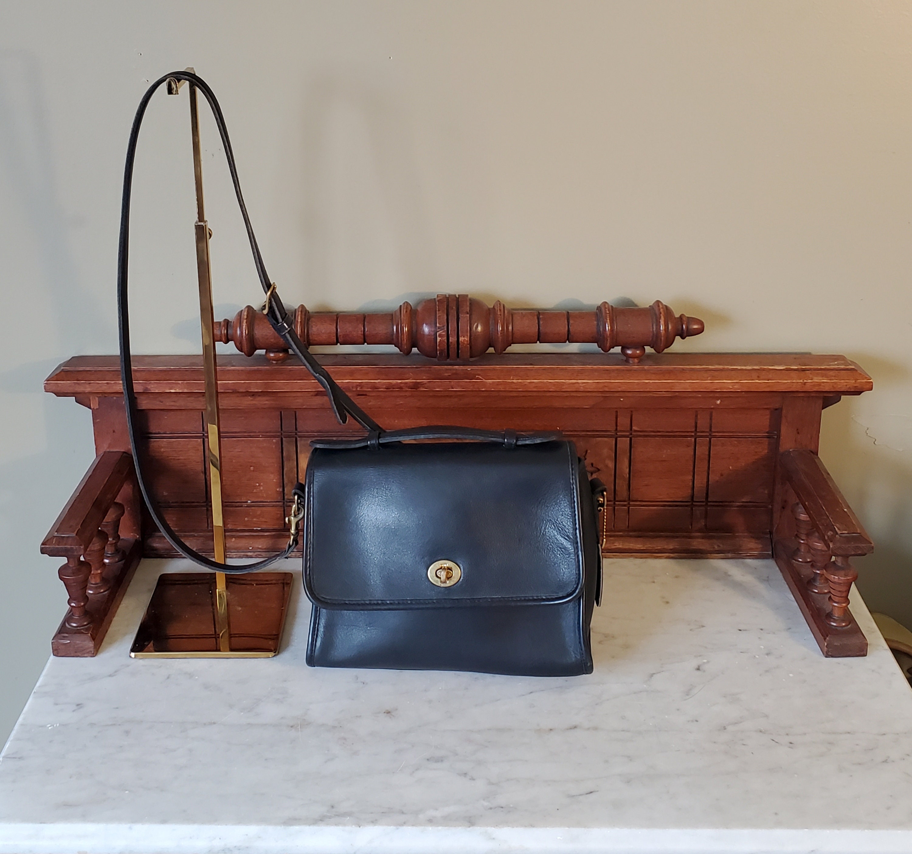 Sale Vintage Coach Court Bag in Black Leather With Brass 