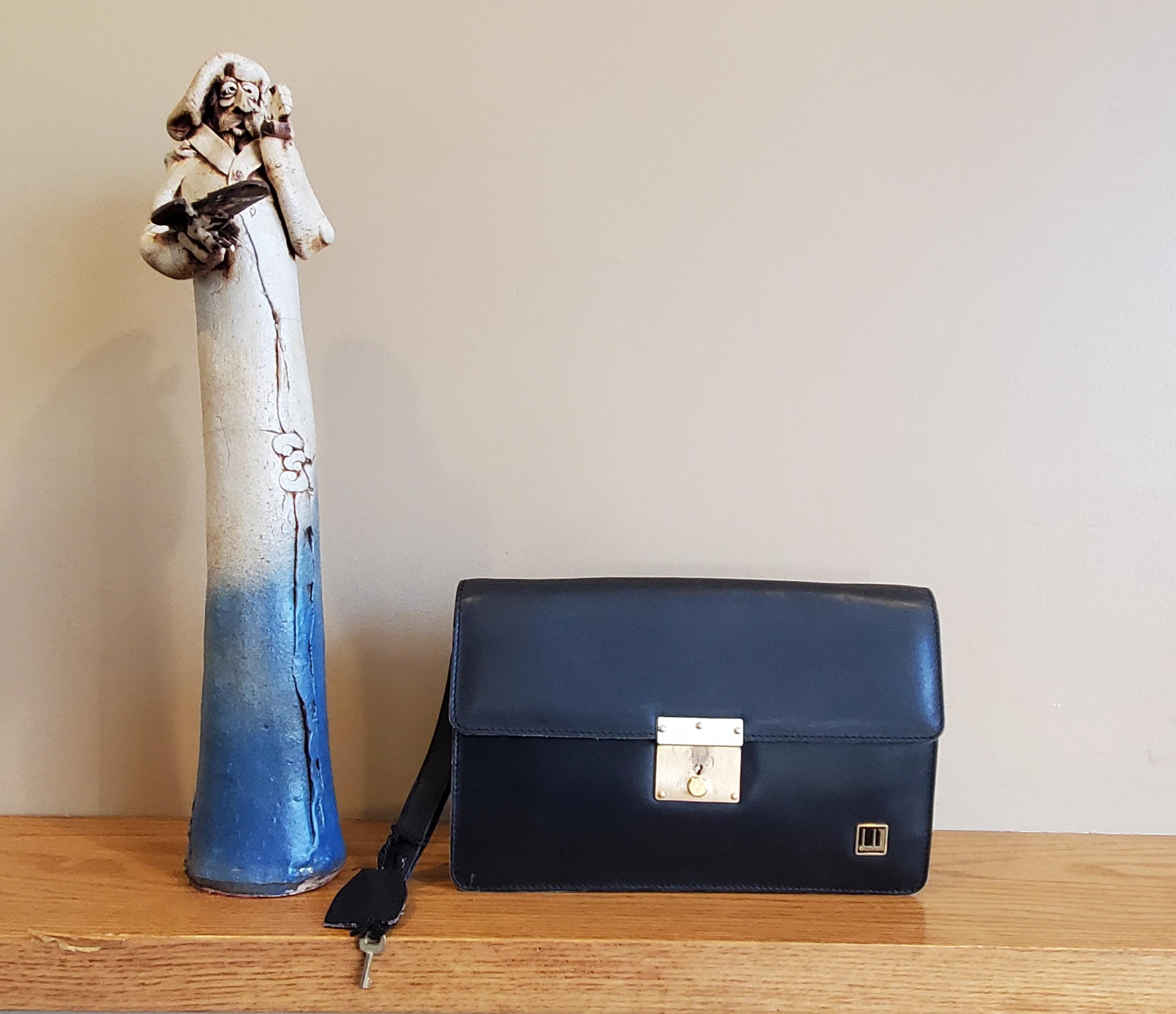 Vintage Dunhill Leather Clutch – Black Brass Lock, Made in England