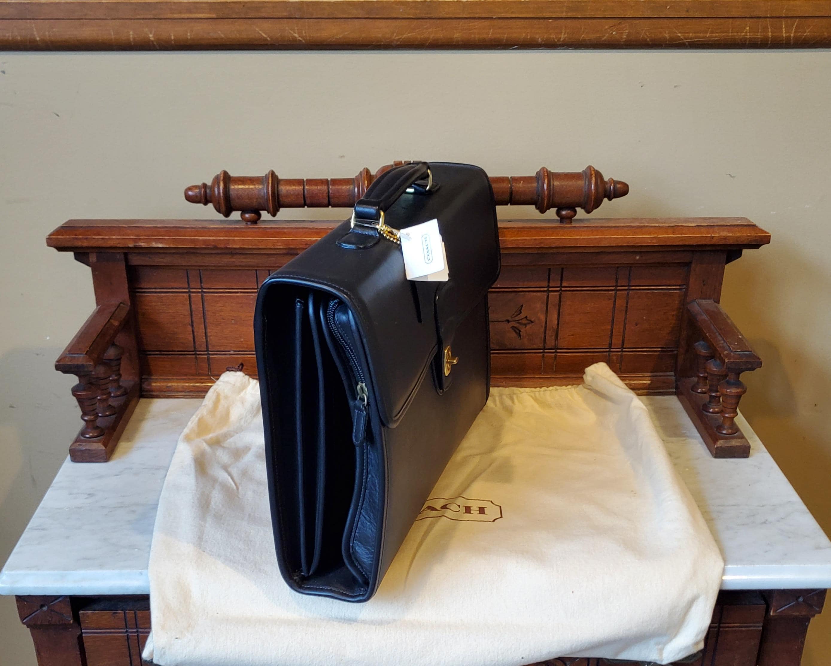 Sale NEVER USED Vintage Coach Fold-over Brief in Black Leather