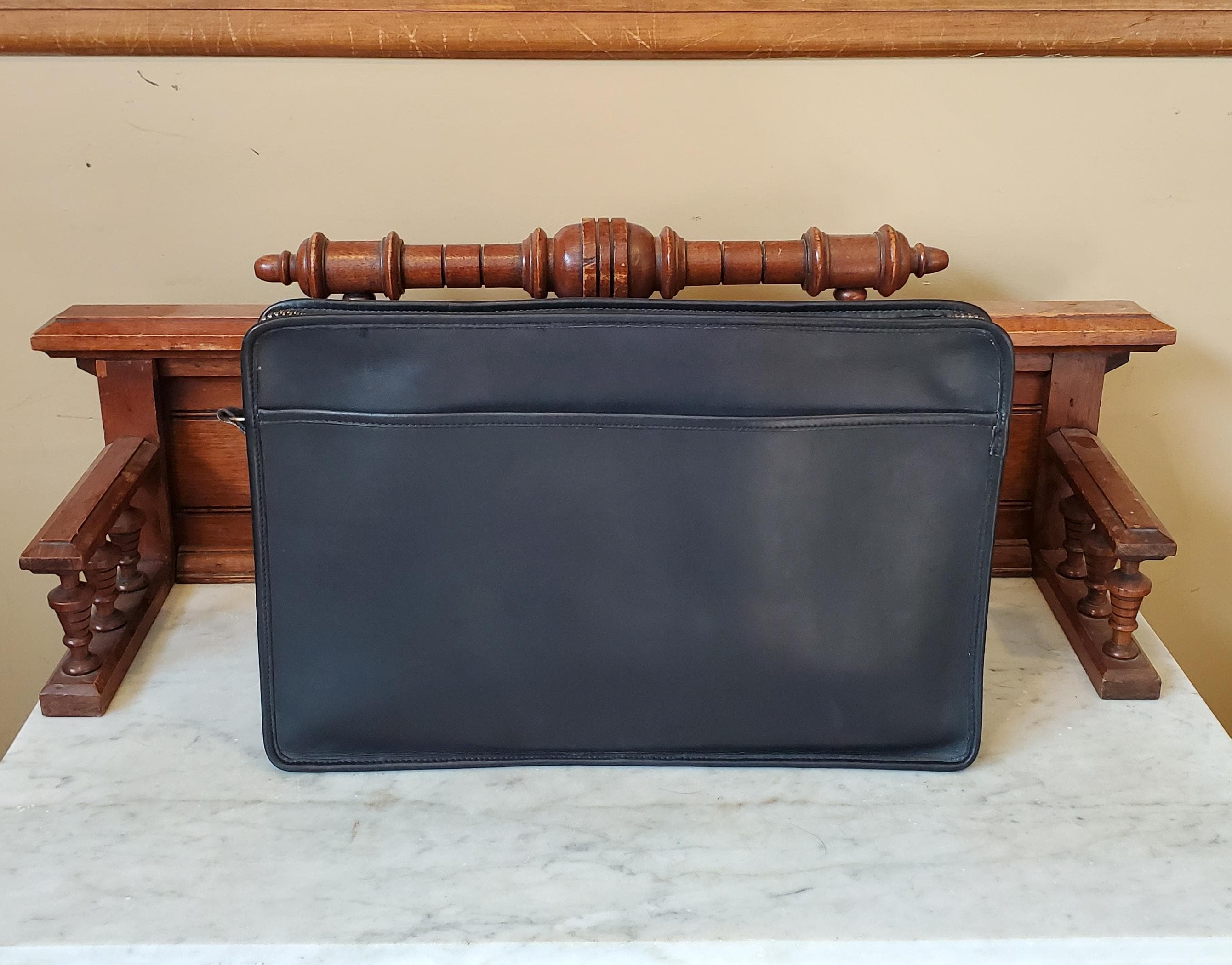 Vintage Coach Document Portfolio In Black Leather With Solid Brass Hardware - Great Laptop Sleeve Style No 5225- Made In The USA - VGC