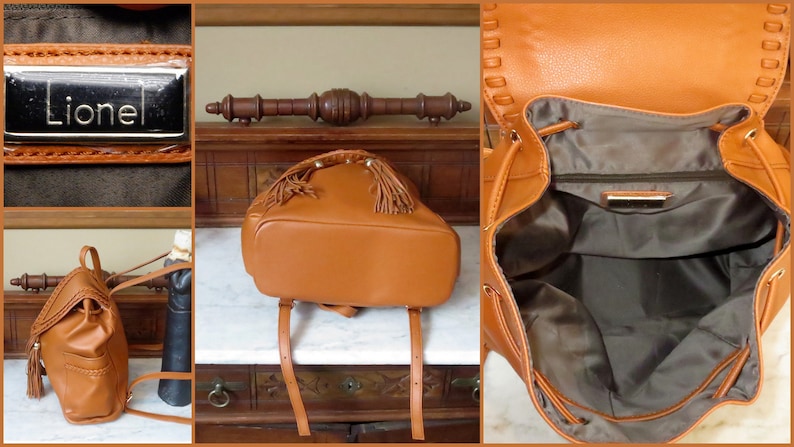 SALE Vintage Caramel Pebbled Leather Backpack With Gold Tone Hardware EUC