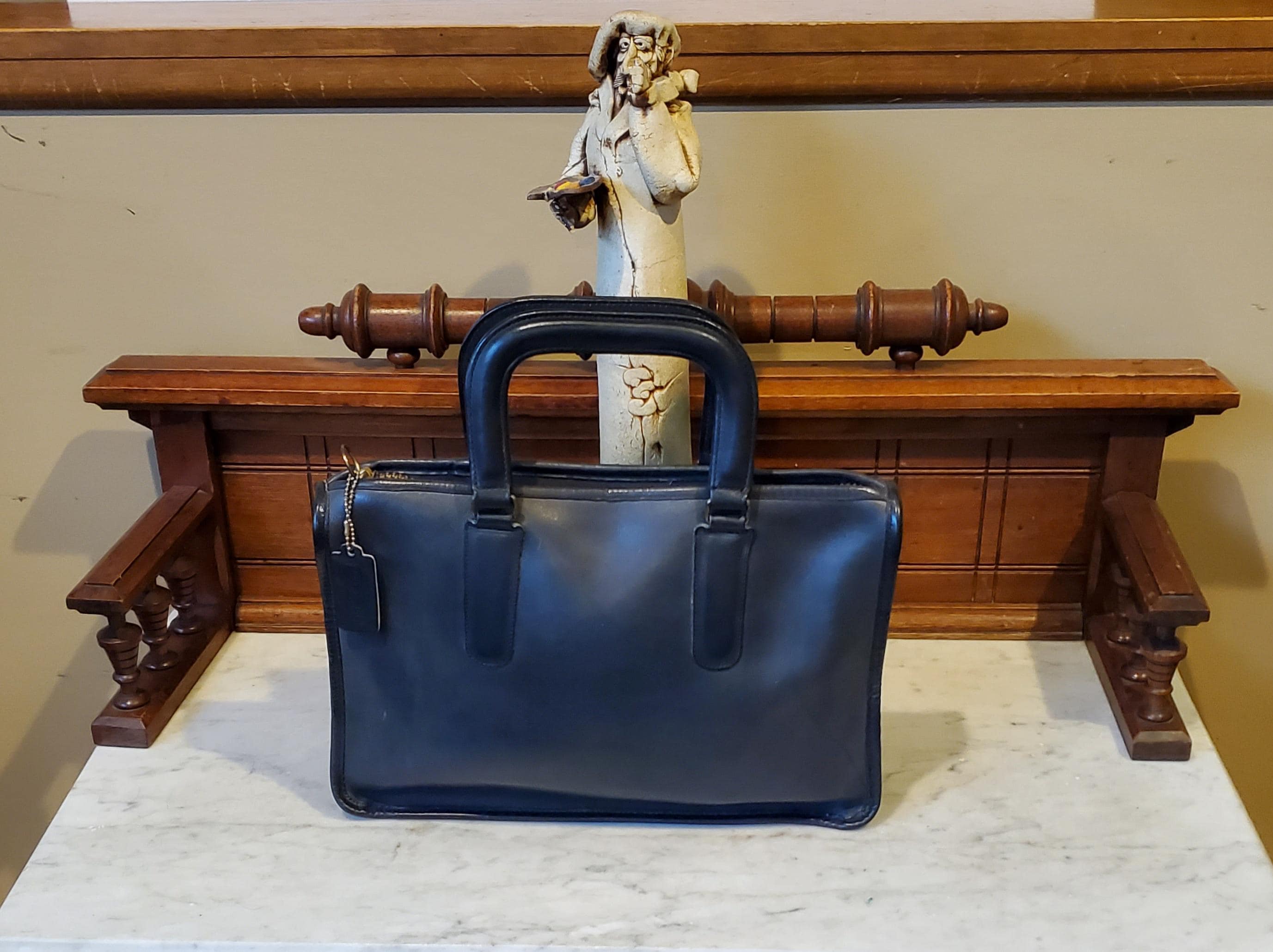 Vintage Coach Slim Satchel Standard in Navy (black?) Leather Style