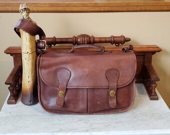 SALE Coach Carrier Musette Mahogany (Mocha ?) Leather Messenger Bag Briefcase With Brass Hardware Style No 9800- Made In United States- VGC