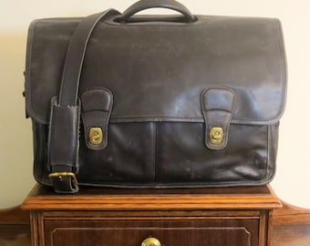 Coach Organizer Briefcase Attache Laptop Case Style No 532 - Black Leather Brass Hardware - Vintage With Modern Storage