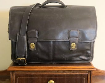 SALE Coach Organizer Briefcase Attache Laptop Case Style No 532 - Black Leather Brass Hardware - Vintage With Modern Storage