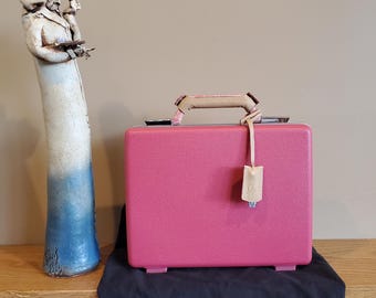 Porte-documents vintage Samsonite Signat Pink Black Label, réédition de 1965, avec clés et pochette pour téléphone rose assortie VGC