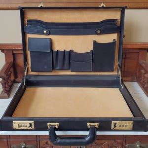 Sale Vintage Coach 3 Inch Attaché Hard-sided Briefcase In Black Leather With Brass Hardware, Style No. 5405- Made In USA- VGC