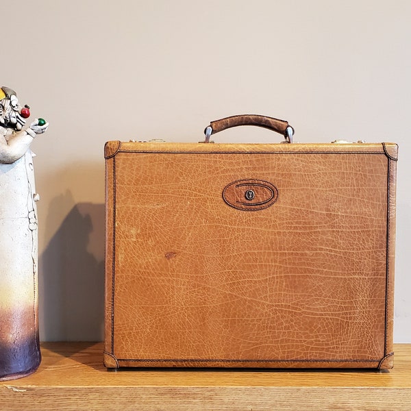 SALE Vintage Gold Pfeil Caracciola Hard Side Briefcase In Cognac Leather With Brass Hardware & Golden Arrow Logo- Made In West Germany - VGC