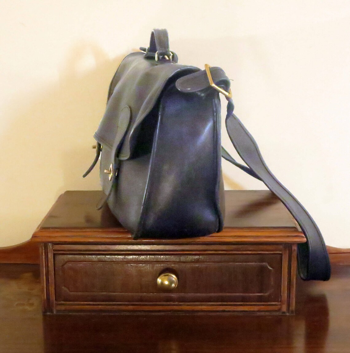 Coach Carrier Black Leather Bag With Brass Hardware Style No - Etsy