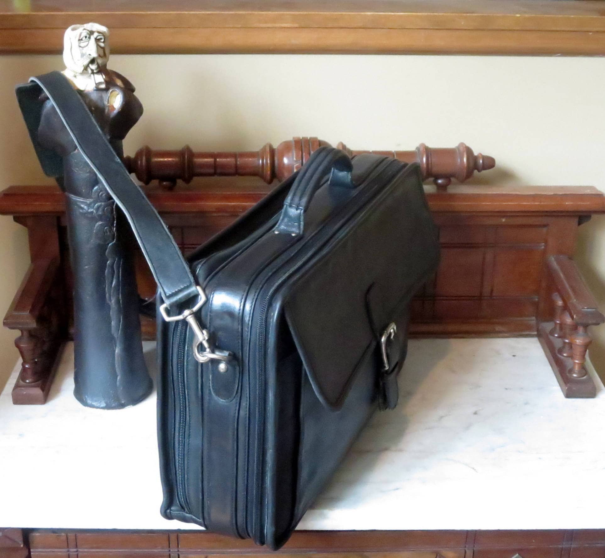 Vintage Coach Double Zip, Black Leather Briefcase –nickel Hardware