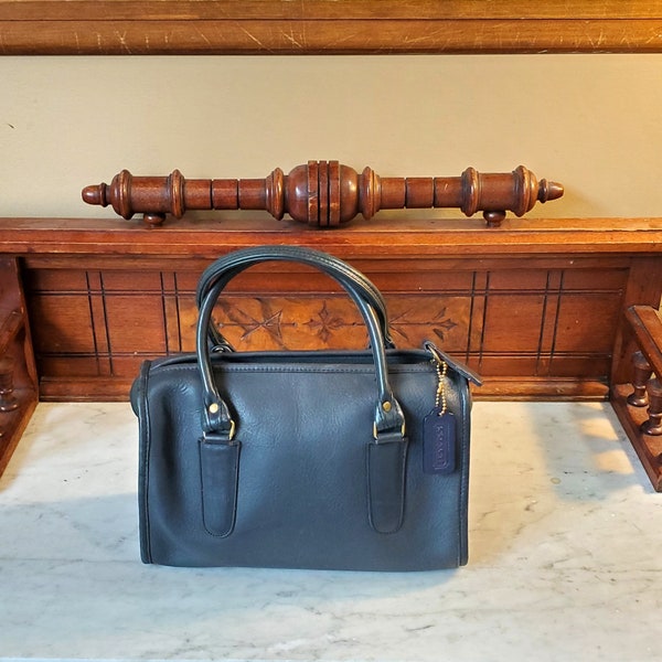 Sale Vintage Coach Madison Satchel In Navy Leather With Brass Hardware Style No. 9725 Made In The 'Factory' In New York City  EUC