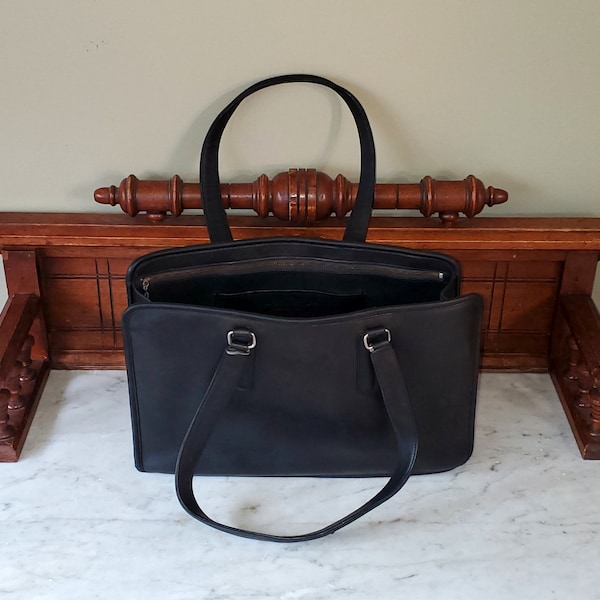 SALE Coach Open Marketing Tote In Black Leather With Brass Hardware - Style 9665-  Made In 'The Factory' In New York City VGC- Rare