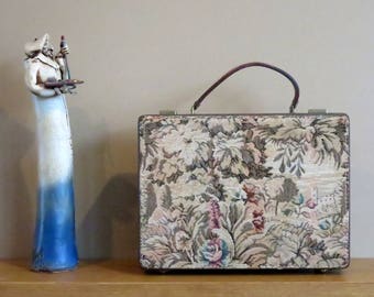 Dads Grads Sale Quaint Vintage Floral Patterned Tapestry Briefcase Attache With Gold Tone Hardware - Beautifully Worn & Very Unique