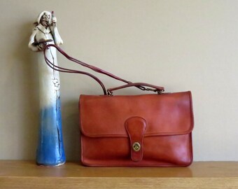 Etsy BDay Sale Coach School Bag In Burnt Orange Leather With Brass Hardware - Older Style- Made In New York City- VGC - Rare Bag
