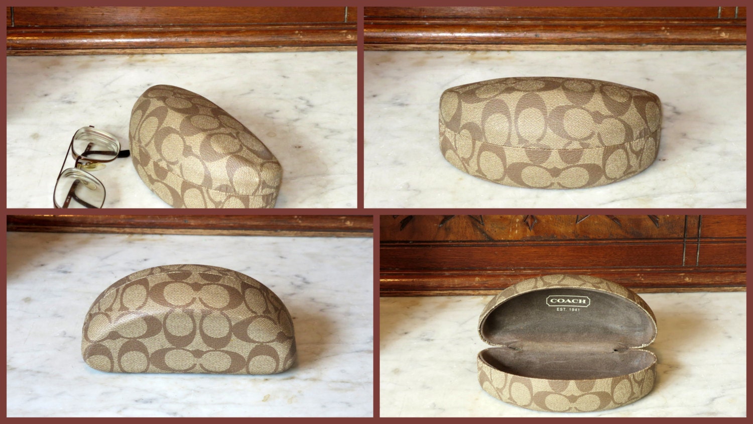 SALE Vintage Coach Clam Shell Eye Glasses Case With Brown 