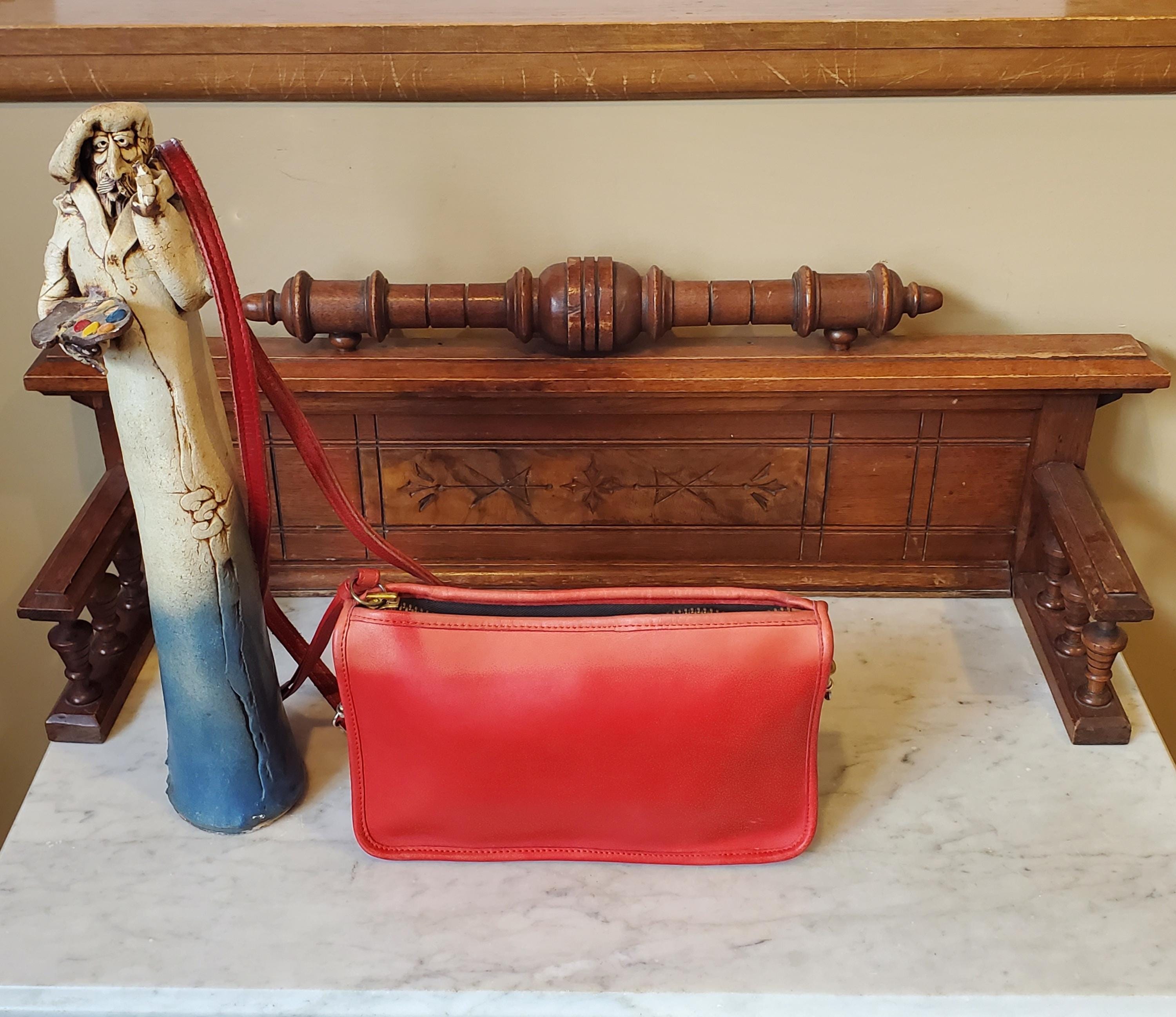 Vintage Coach Basic Bag in Red Leather With Brass Hardware