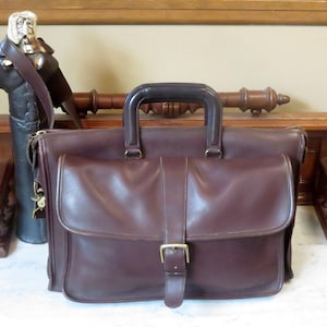 Coach Harrison Briefcase In Mahogany Leather With Brass Hardware & Strap U.S.A. Made -Very Good Condition