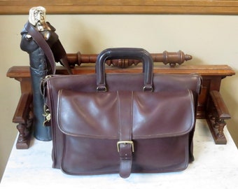 SALE Coach Harrison Briefcase In Mahogany Leather With Brass Hardware & Strap U.S.A. Made -Very Good Condition