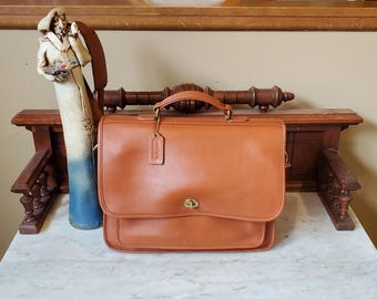 Vintage Coach Colebrooke Letter Size Briefcase British Tan Leather Brass Hardware With Crossbody Strap - Style 5181 - Made U.S.A. - VGC