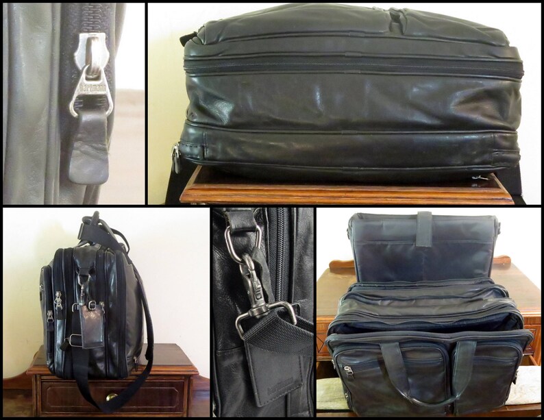 VGC SALE HARTMANN Black Leather Soft Briefcase Attache Laptop IPad Case And Carry On Bag