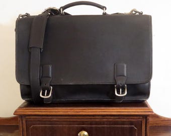 SALE Vintage Coach Hudson Briefcase In Black Leather With Nickel Hardware And 42 Inch Crossbody Detachable Adjustable Strap - VGC