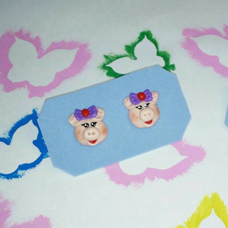 girl /& boy porcelana fria ni\u00f1a y ni\u00f1o cold porcelain Aretes puerquito Earrings piggy