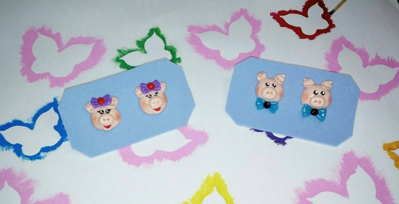 girl /& boy porcelana fria ni\u00f1a y ni\u00f1o cold porcelain Aretes puerquito Earrings piggy