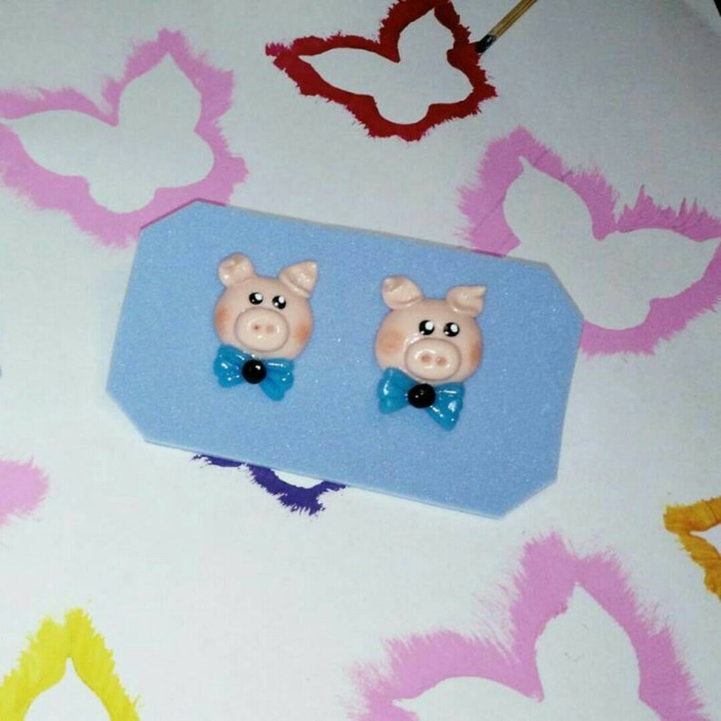 girl /& boy porcelana fria ni\u00f1a y ni\u00f1o cold porcelain Aretes puerquito Earrings piggy