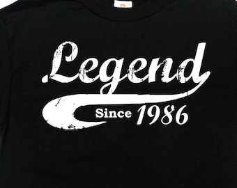 Camiseta de cumpleaños, regalo de 40 cumpleaños, camiseta de 40 años, camiseta personalizada, divertida camiseta de cumpleaños, leyenda del cumpleaños desde 1986 (cualquier año), camiseta unisex para hombre y mujer