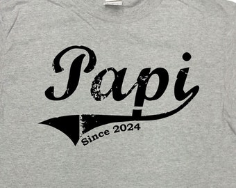 Papi T Shirt Personalized Gift Custom Shirt Fathers Day Gift New Dad Papa Daddy Birth Announcement Papi Since Custom Year Mens Tee - SA244