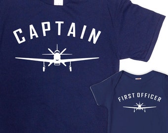 Dad And Me Shirts Father Son Gift Pilots Fathers Day Present Matching Daddy Daughter T Shirts Aviation Captain And First Officer -SA1648-49