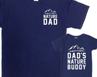 Vader en zoon bijpassende shirts Vader dochter cadeaus voor Vaderdag Buitenshuis T-shirt Adventure Lover Nature Dad Nature Buddy - SA1678-79